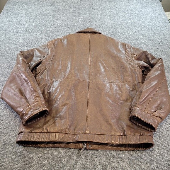 Claiborne 100% Lambskin Leather Bomber Jacket Mens M Brown Full Zip Quilt Liner - Picture 2 of 8